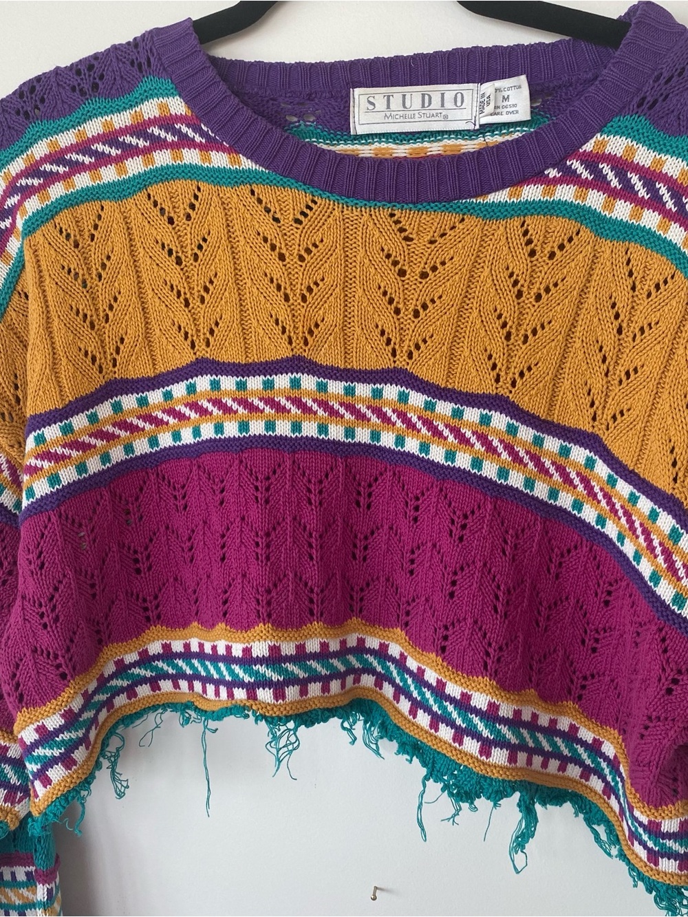Michelle Stuart Purple, Mustard & Teal Patterned Crewneck Sweater